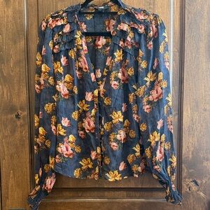 PAIGE Black and Orange Floral Blouse